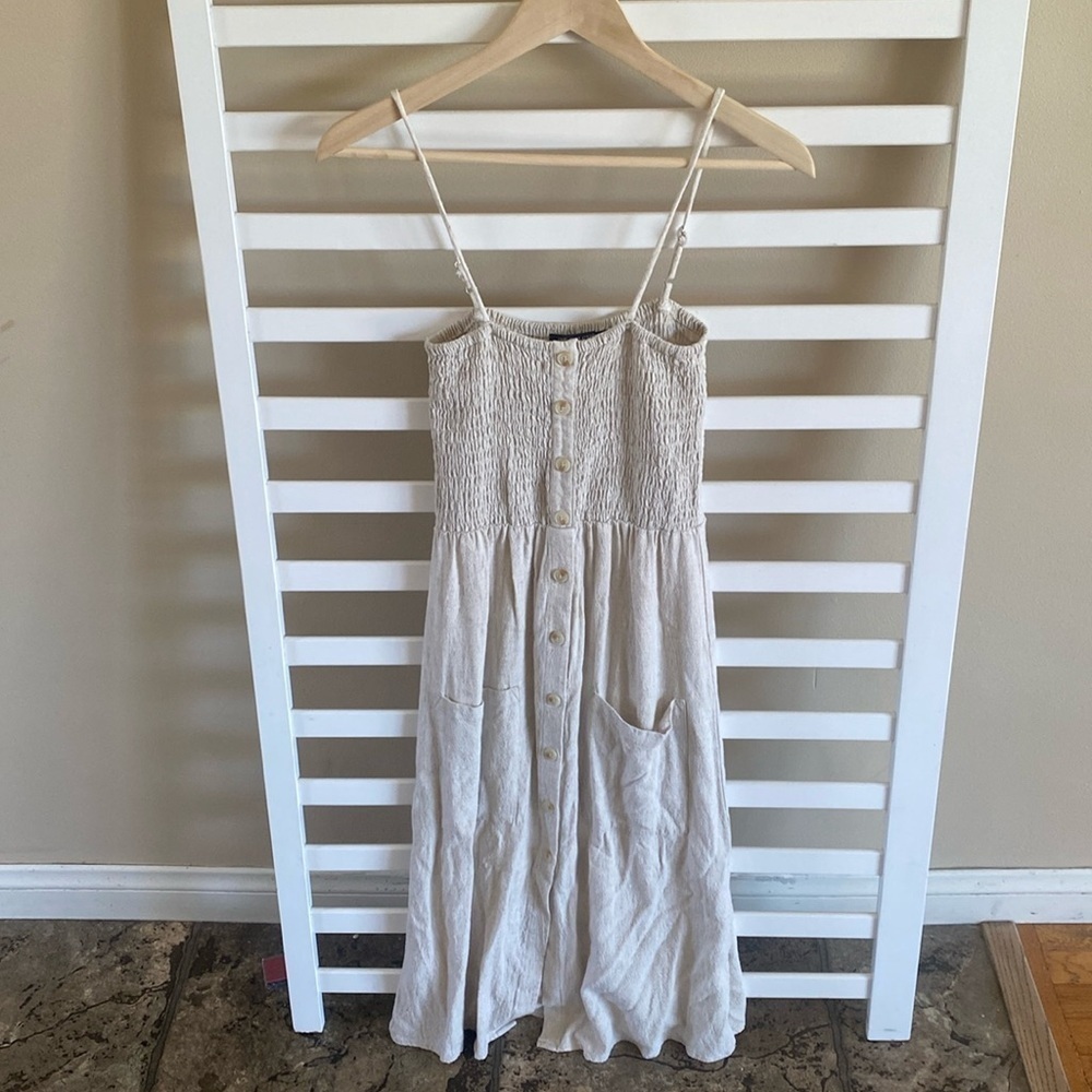 One Clothing Los Angeles Beige Spaghetti Button Down Dress With Pockets Size S